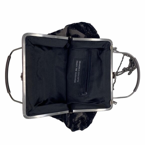 Vintage Shakeels Concepts Black Elegant Beaded Kiss lock shell shape bag - Picture 6 of 11